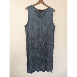 Eileen Fisher Crushed Cupro Dress XL Alpine Green Lightweight Capsule NWOT